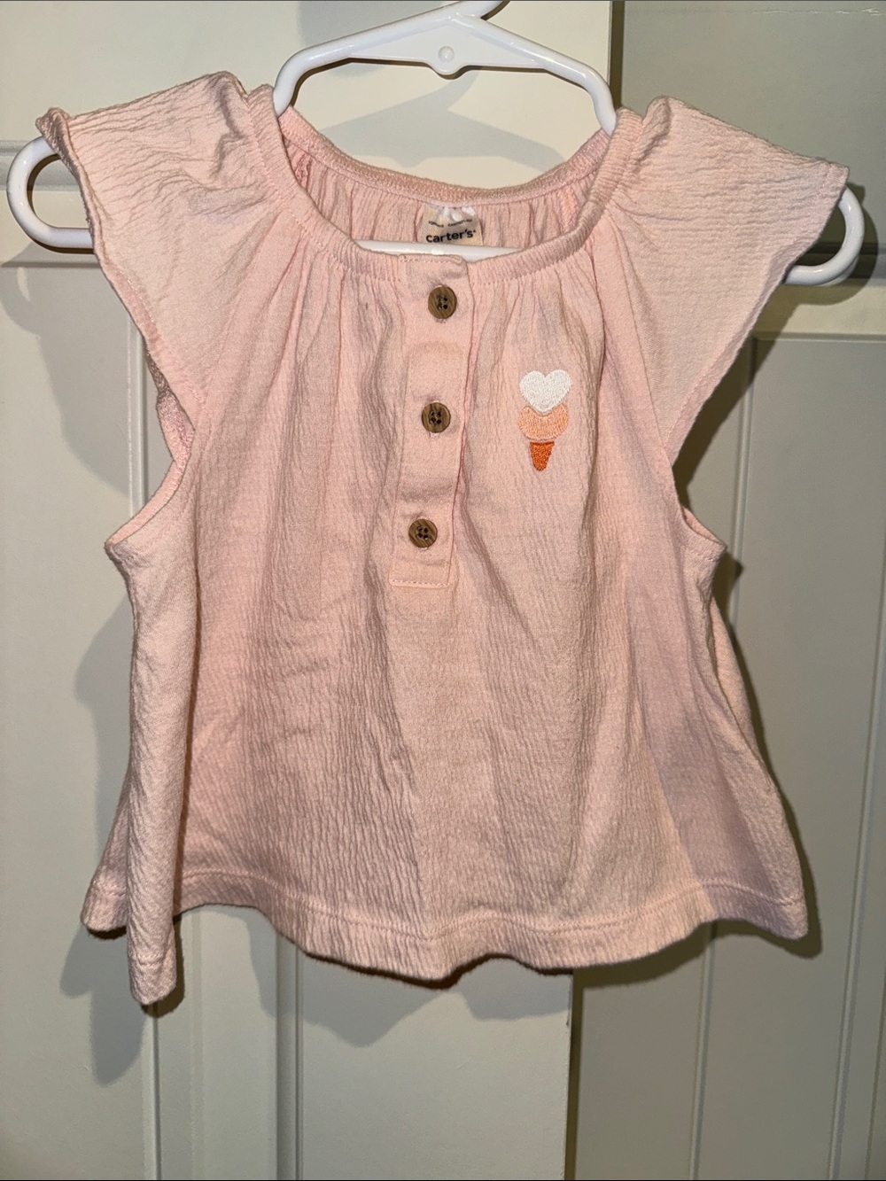 Carter's Pink Flutter Sleeve Tank with Ice Cream Embroidery